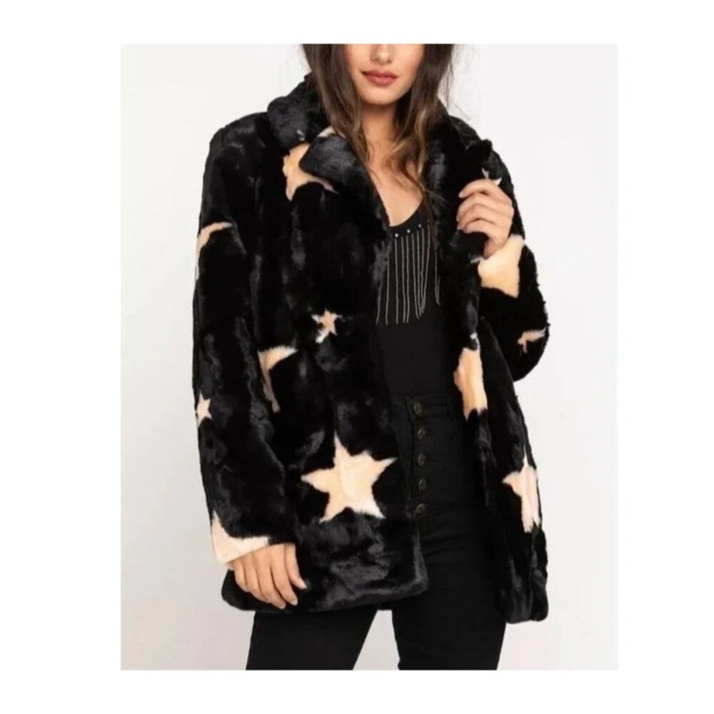 Faux Fur Coat Show Me Your Mumu Starry Maximalist Burning Man Playa Whimsy XS